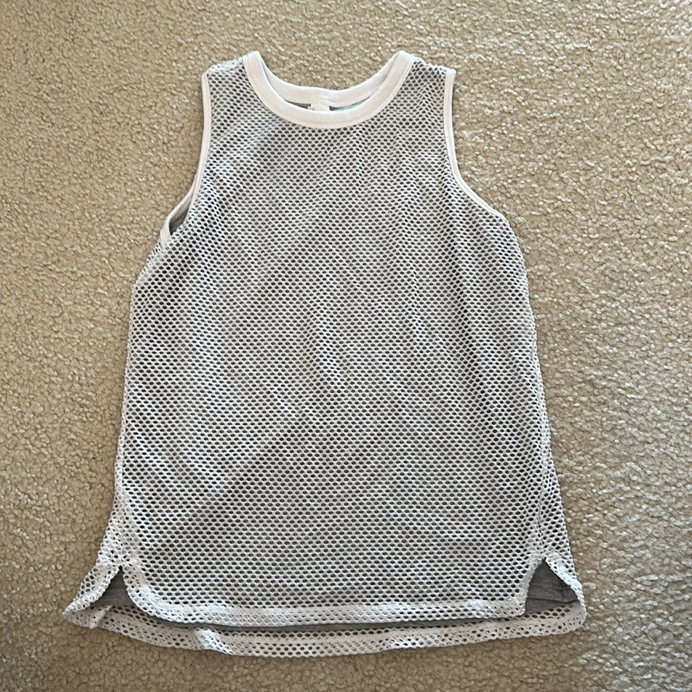 Athleta Girl Grey Tank With White Mesh Layer